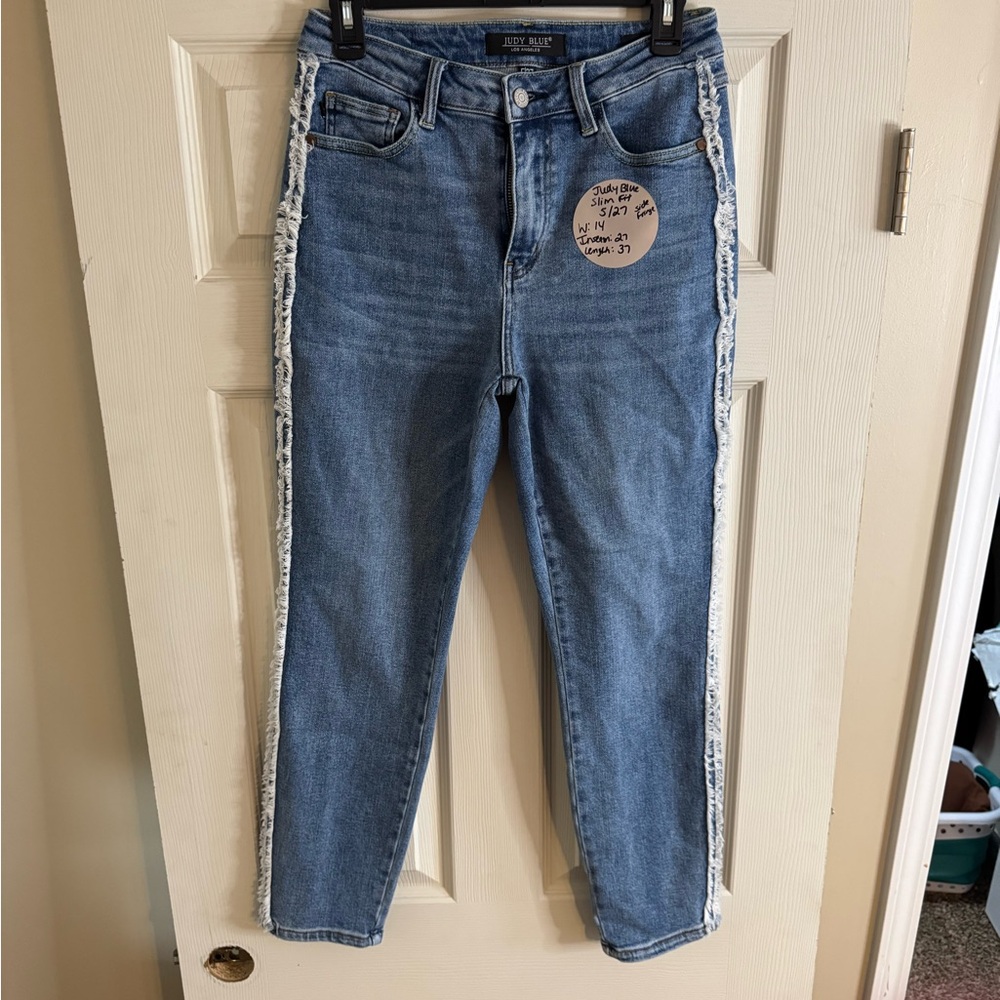 Judy Blue Cropped Jeans with Fringe Accents